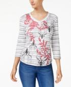 Karen Scott Embellished Mixed-print Top, Created For Macy's