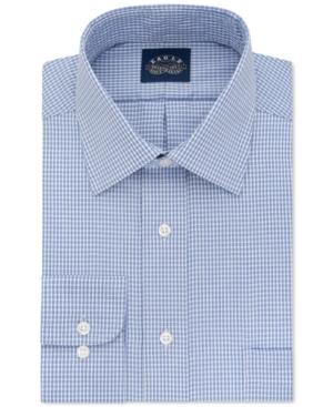 Eagle Men's Classic-fit Stretch Collar Non-iron Blue Check Dress Shirt