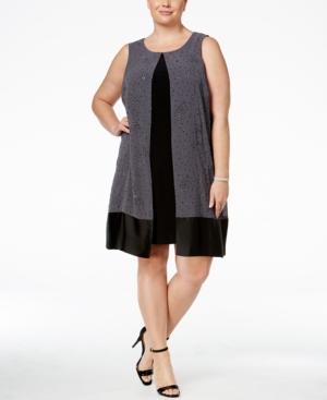 Sl Fashions Plus Size Flocked Glitter Chiffon Flyaway Dress