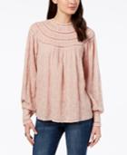 Lucky Brand Embroidered Lattice-trim Blouse