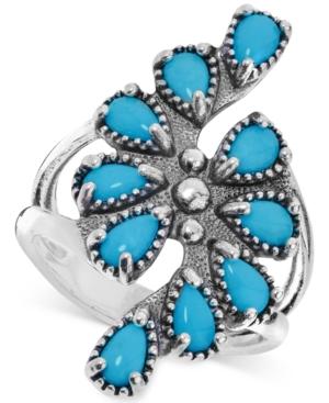 Manufactured Turquoise(1-1/2 Cttw) Cluster Statement Ring In Sterling Silver