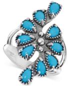 Manufactured Turquoise(1-1/2 Cttw) Cluster Statement Ring In Sterling Silver