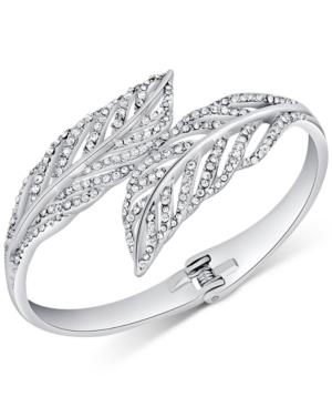 Guess Silver-tone Pave Leaf Cuff Bracelet