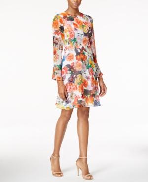Betsey Johnson Bell-sleeve Floral-print A Line Dress