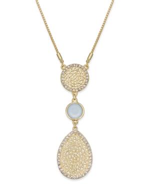 Inc International Concepts Gold-tone Crystal And Blue Stone Filigree Double Pendant Necklace, Only At Macy's