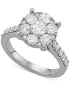 Diamond Halo Cluster Engagement Ring (2 Ct. T.w.) In 14k White Gold