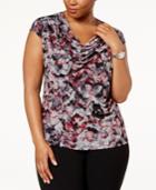 Kasper Printed Cowl-neck Top