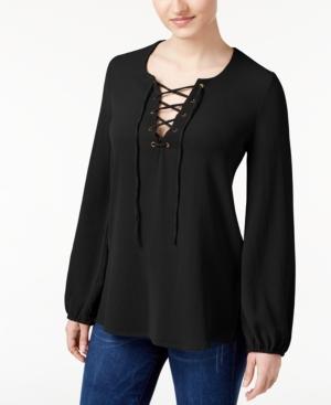 Belle Du Jour Juniors' Lace-up Tunic Blouse