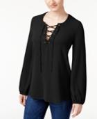 Belle Du Jour Juniors' Lace-up Tunic Blouse