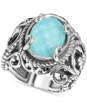 Carolyn Pollack Turquoise/rock Crystal Doublet Ring In Sterling Silver