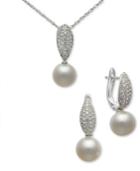2-pc. Set Cultured Freshwater Pearl (9mm) & White Topaz (1-1/2 Ct. T.w.) Pendant Necklace & Drop Earrings Set In Sterling Silver