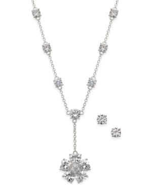 Nina Silver-tone Crystal Flower Pendant Necklace & Stud Earrings