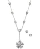 Nina Silver-tone Crystal Flower Pendant Necklace & Stud Earrings