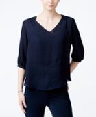 Bcx Juniors' Three-quarter-sleeve Lace-back Blouse
