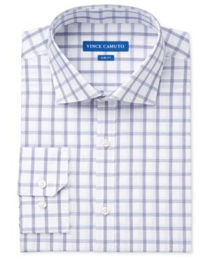 Vince Camuto Men's Slim-fit Indigo/white Windowpane Dress Shirt