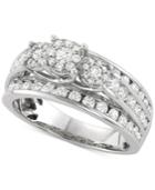 Diamond Triple Cluster Channel-set Engagement Ring (1-1/2 Ct. T.w.) In 14k White Gold