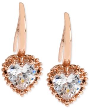 Betsey Johnson Rose Gold-tone Crystal Heart Drop Earrings