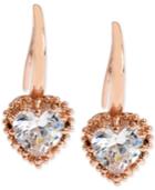 Betsey Johnson Rose Gold-tone Crystal Heart Drop Earrings