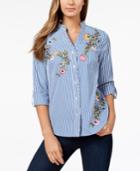 Charter Club Striped Embroidered Shirt, Created For Macy's
