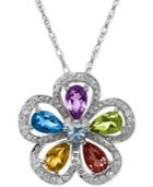 Multi-stone Pendant Necklace (1-1/4 Ct. T.w.) In Sterling Silver