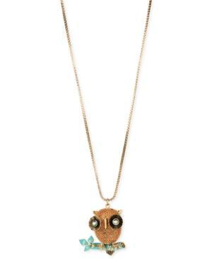 Betsey Johnson Gold-tone 3-d Owl Pendant Long Necklace