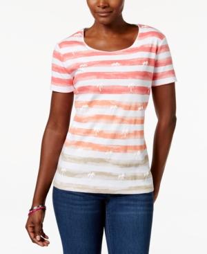 Karen Scott Striped Tropical Graphic Tee, Only At Macy's