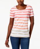 Karen Scott Striped Tropical Graphic Tee, Only At Macy's