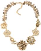 Carolee Gold-tone Crystal And Imitation Pearl Flower Frontal Necklace