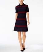 Tahari Asl Striped Mock-neck A-line Dress