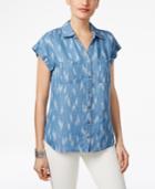 Style & Co Petite Ikat-print Denim Shirt, Only At Macy's