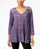 Style & Co. Petite Printed Peasant Blouse, Only At Macy's