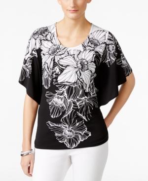 Jm Collection Floral-print Butterfly-sleeve Top, Only At Macy's
