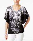 Jm Collection Floral-print Butterfly-sleeve Top, Only At Macy's