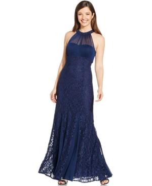 Nightway Glitter-lace Halter Gown