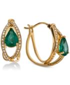 Emerald (1-3/8 Ct. T.w.) & Diamond (1/4 Ct. T.w.) Hoop Earrings In 14k Gold