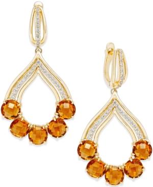Citrine (10 Ct. T.w.) And Diamond (3/8 Ct. T.w.) Chandelier Earrings In 14k Gold