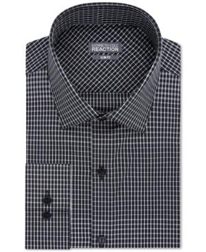 Kenneth Cole Reaction Slim-fit Dry-tek Performance Black Check Dress Shirt