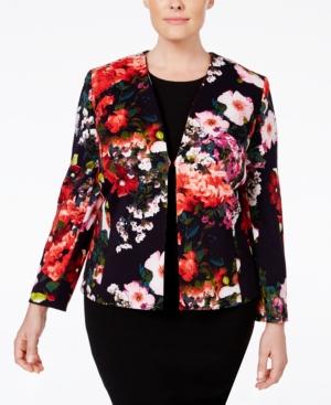 Tahari Asl Plus Size Printed Scuba Jacket