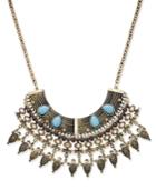 Gold-tone Multi-stone And Bead Ornate Statement Necklace