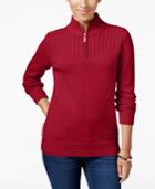 Karen Scott Petite Ribbed Zip-neck Sweater, Only At Macy's