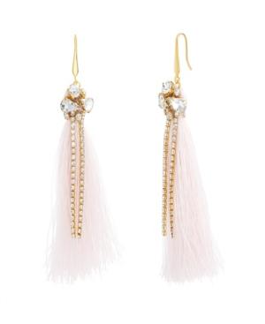Catherine Malandrino Women's White Rhinestone Yellow Gold-tone Pink Tassel Earrings