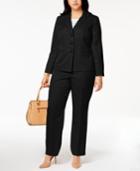 Le Suit Plus Size Striped Three-button Pantsuit