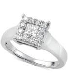 Diamond Sqare Cluster Engagement Ring (7/8 Ct. T.w.) In 14k White Gold