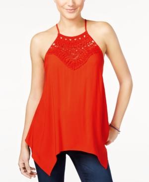 Bcx Juniors' Crocheted Handkerchief-hem Blouse