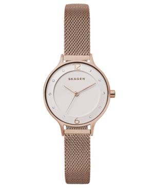 Skagen Women's Anita Beige Gold-tone Stainless Steel Mesh Bracelet Watch 30mm