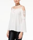 Disney Beauty And The Beast Juniors' Cold-shoulder Lace-trim Blouse