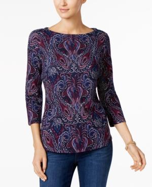 Charter Club Button-shoulder Print Top, Created For Macy's