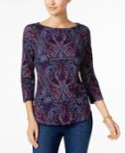 Charter Club Button-shoulder Print Top, Created For Macy's