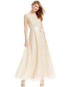 Tahari Allover Floral Applique Gown With Sash