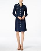 Inc International Concepts Denim Embellished Dark Wash Shirtdress, Only At Macy's